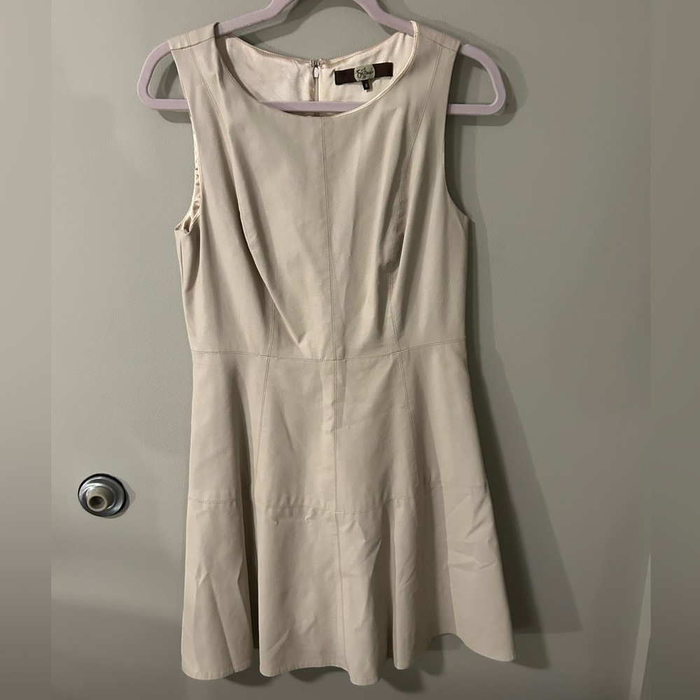 Eva Franco pleather A-line off white dress. Size 8.